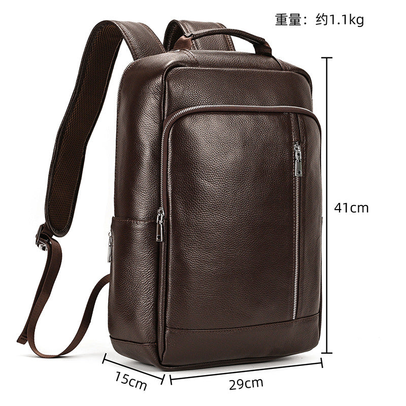 Genuine Top Layer Cowhide 15-Inch Laptop Backpack for Men, Commute Work School Daypack, Premium Leather Computer Bag for Gentlemen