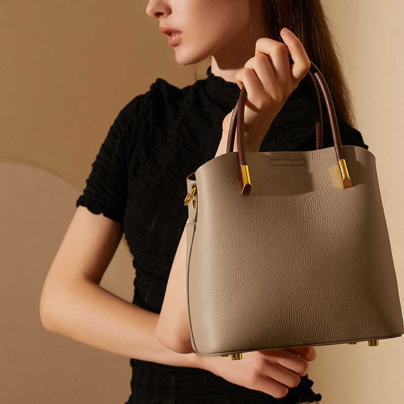 Genuine Leather Bucket Bag for Women Versatile Casual Shoulder Crossbody Handbag, Premium Niche Purse with Stylish Design