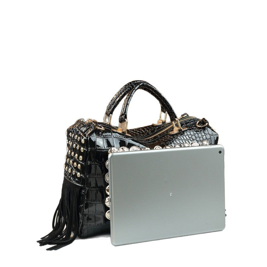 Pearl Stud Button Pillow Bag for Women Shoulder Crossbody Handbag, Trendy Embellished Purse with Elegant Hardware Details