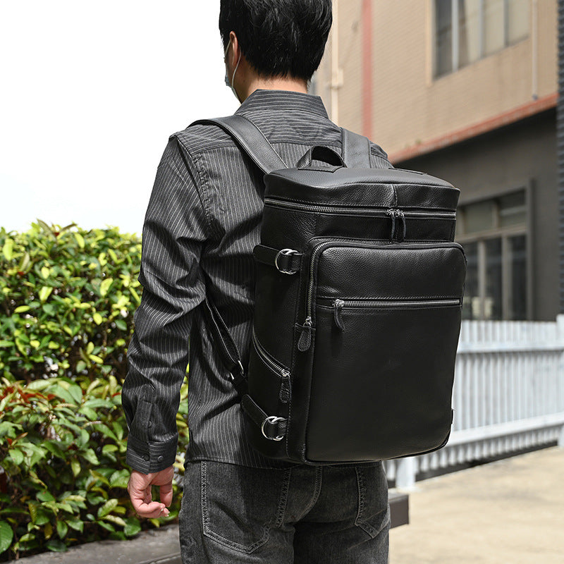 Fashionable Top Layer Cowhide Large Capacity Backpack, Student School Laptop Daypack, Premium Genuine Leather Bag for Men