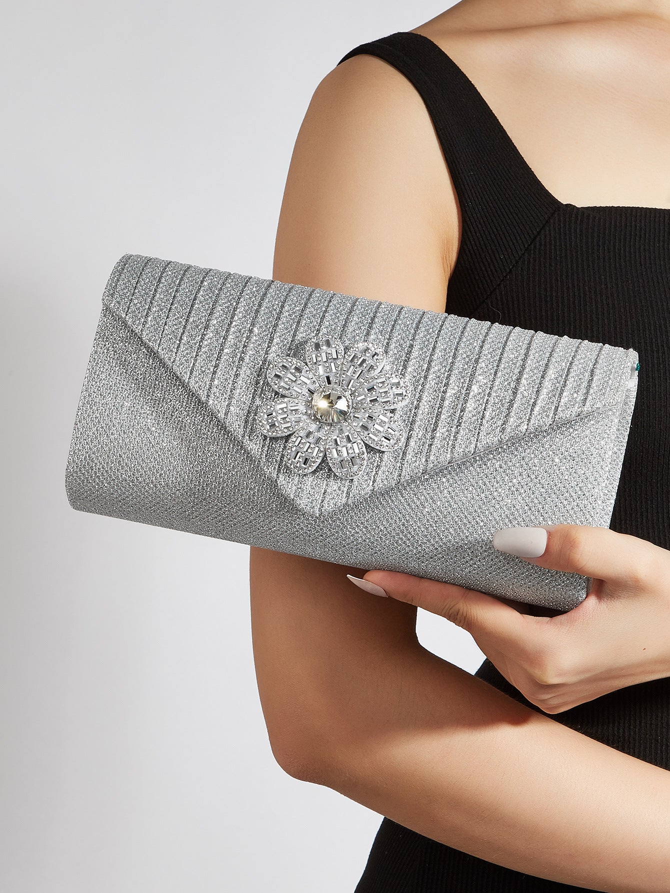 Rhinestone Embellished Evening Clutch for Women, European Style Elegant Formal Gown Handbag, Small Shoulder Crossbody Purse for Ladies