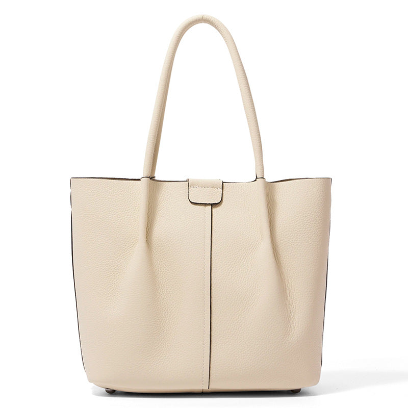 Top Layer Cowhide Bucket Tote Bag for Women Large Capacity Commuter Shoulder Handbag, Minimalist Bestselling Purse with Premium Leather Finish