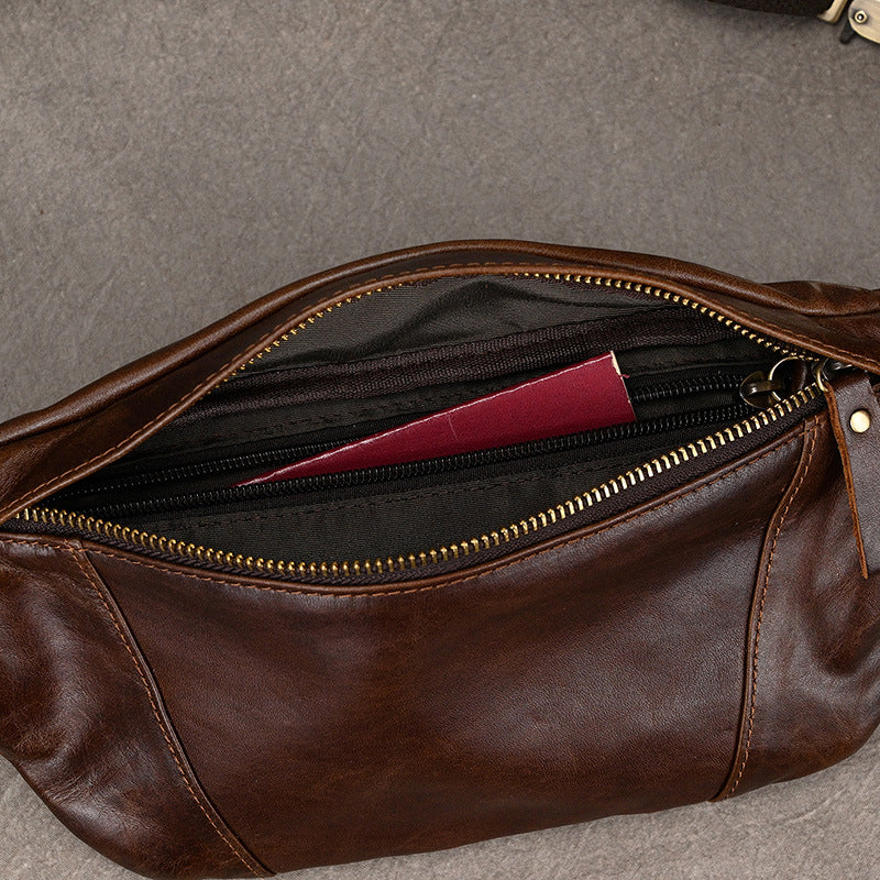 Oil Leather Multifunctional Waist Chest Bag, Minimalist Fashionable Crossbody Phone Pouch, Versatile Travel Pack for Men and Women