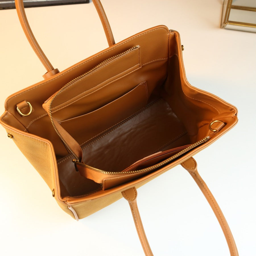 Suede-Like Business Tote Bag for Women Modern Commuter Shoulder Handbag, Structured Mini Square Purse with Soft Texture and Versatile Style
