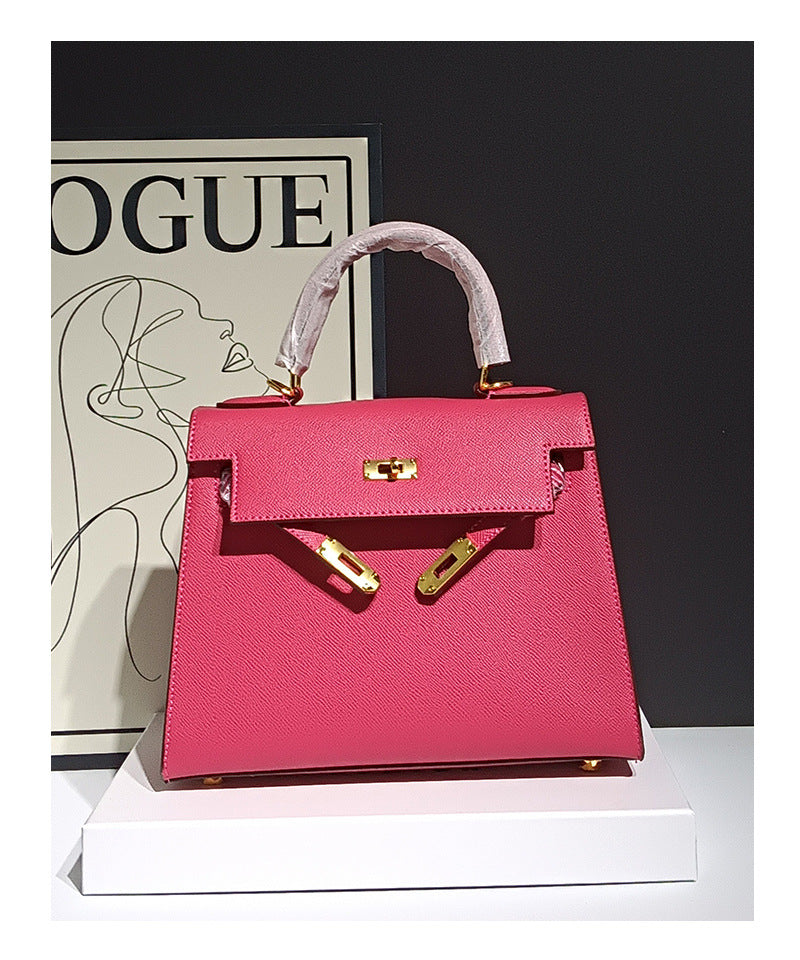 Genuine Leather Palm Texture Kelly-Style Bag for Women, High-Quality Shoulder Crossbody Top Handle Purse, Minimalist Versatile Square Handbag for Ladies