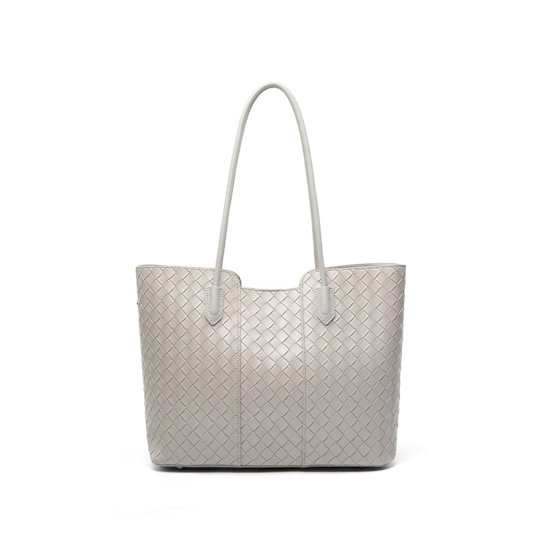 Underarm Commute Woven Tote in Genuine Leather, Large Capacity Shoulder Top Handle Purse, Premium Fashionable Bag for Women