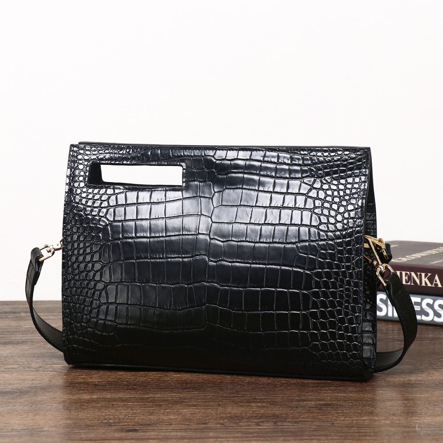 New Arrival Croc-Effect Large Multi-Functional Clutch for Men, A Business Document Organizer with Shoulder Crossbody Strap & Spacious Design