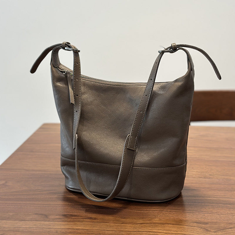 Genuine Top Layer Cowhide Bucket Bag for Women, Premium Large Capacity Shoulder Underarm Commute Purse, Casual Everyday Handbag for Ladies