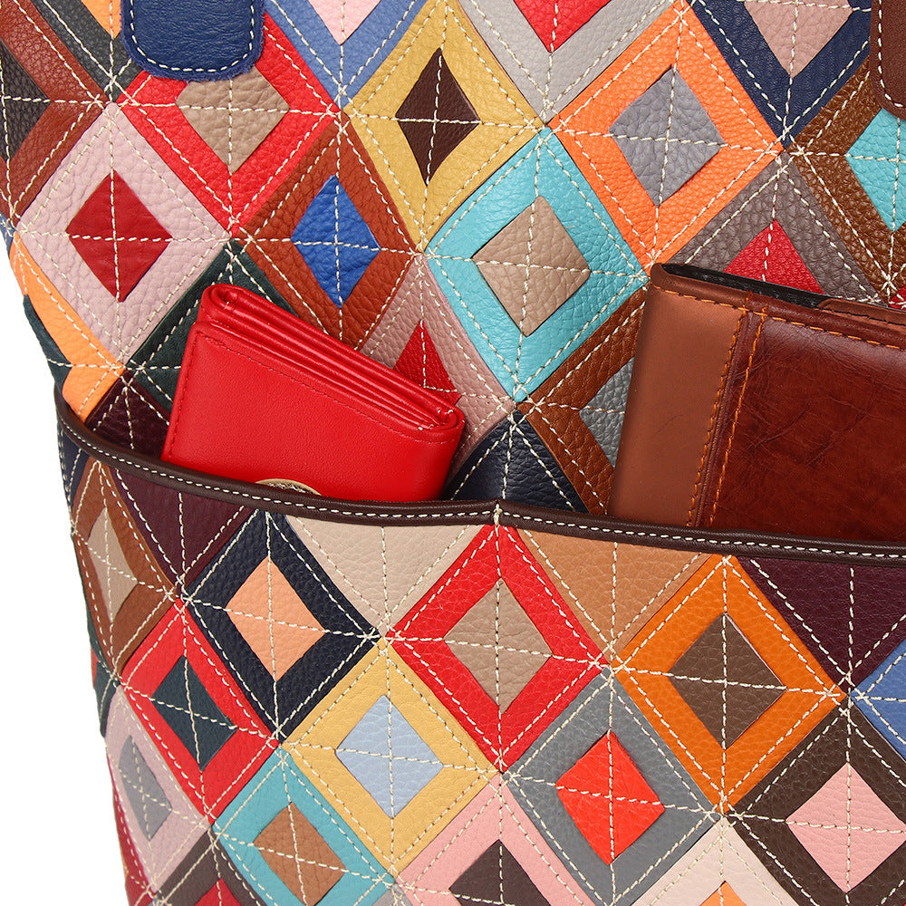 Genuine Top Layer Cowhide Casual Ethnic Handbag for Women, New Arrival Shoulder Top Handle Crossbody Tote Purse, Colorful Designer Bag for Ladies