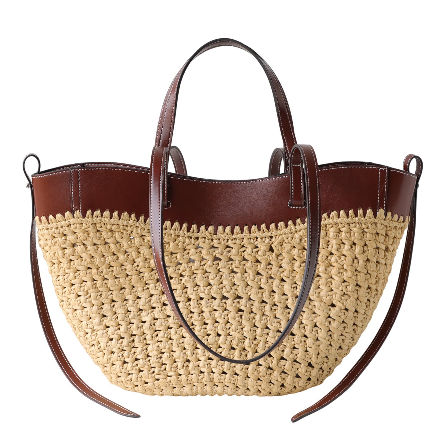 Straw Woven Underarm Beach Bag for Women Cowhide Leather Patchwork Shoulder Handbag, Resort Style Purse with Large Capacity