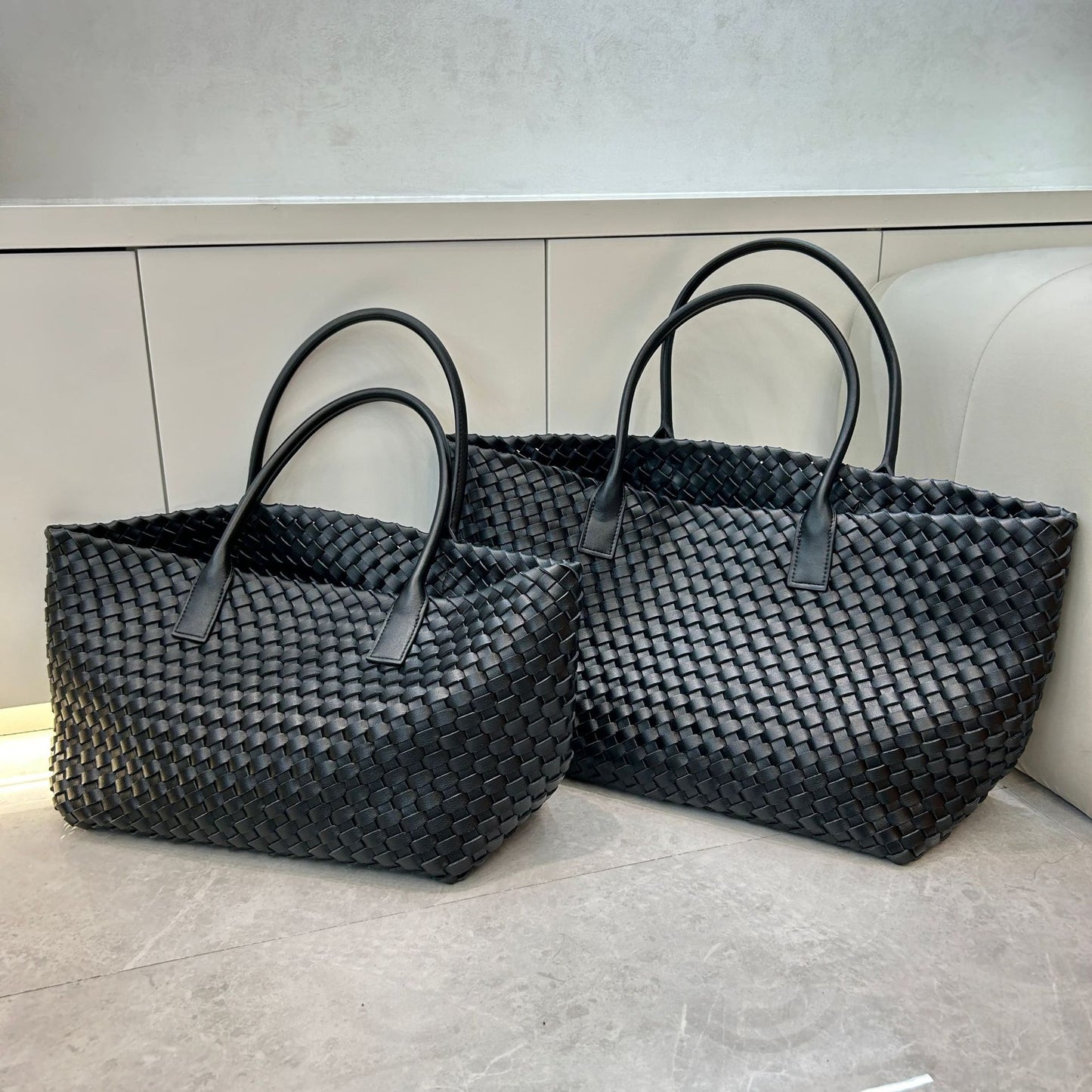 Leather woven vegetable basket cowhide tote large capacity underarm hand bag female