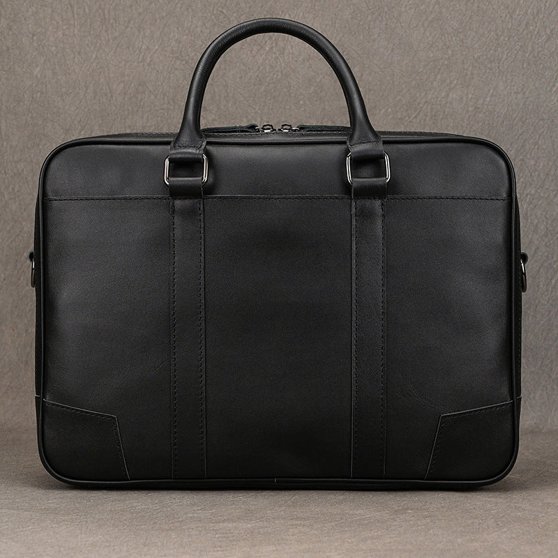 New Black Crazy Horse Leather Business Briefcase, Cross-Border Bestseller Laptop Commute Bag, Premium Shoulder Crossbody Work Bag for Men