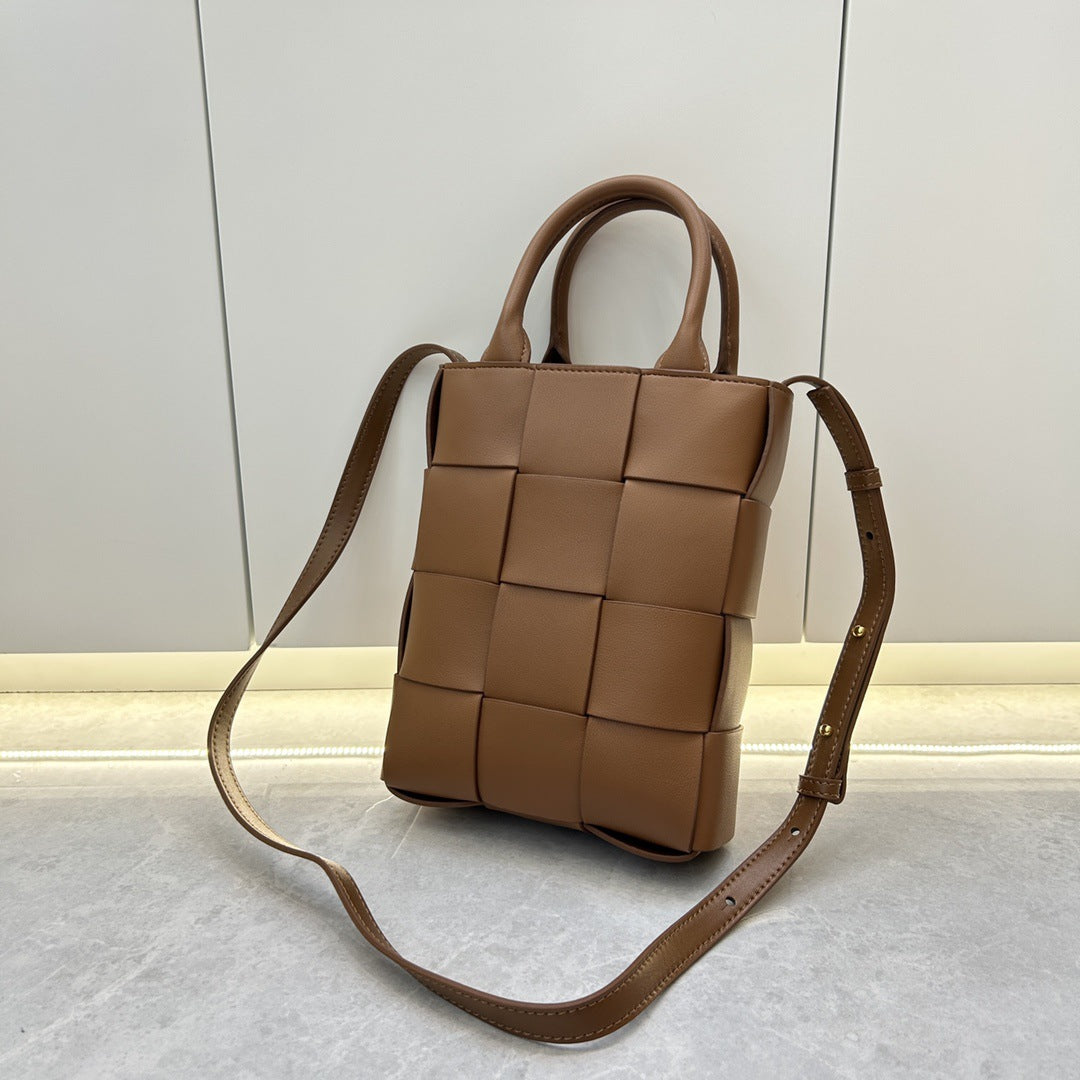 New Genuine Leather Woven Small Square Handbag for Women, Korean Style Fashion Phone Crossbody Bag, Shoulder Purse for Daily Use