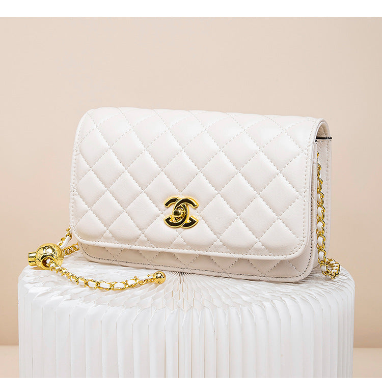 Luxurious Chanel-Style Quilted Small Square Bag for Women | Genuine Leather Cross-Body Shoulder Handbag with Signature Gold Ball Chain | New Spring/Summer Statement Purse with Timeless Diamond Stitching & Premium Finish | Trendy Everyday Accessory wi