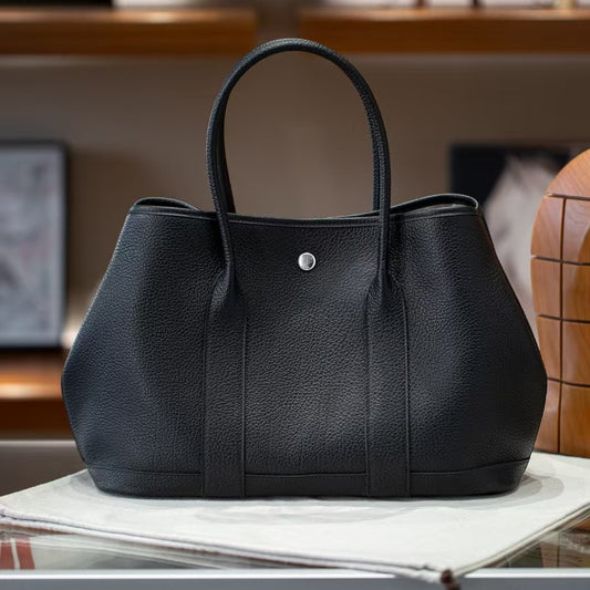 Genuine Togo Leather Garden Tote Bag for Women, New Spring Fashionable Small Top Handle Handbag, Hermès-Style Trendy Purse for Ladies