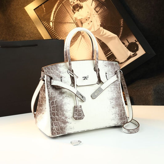 Chic Croc-Embossed Birkin-Inspired Tote Bag for Women, Premium Genuine Leather Top-Handle Crossbody Shoulder Handbag with Elegant Spacious Design, Everyday Purse