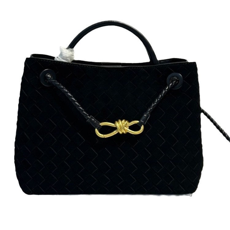 Genuine Leather Metal Bow Casual Handbag for Women, New Fashionable Top Handle Shoulder Crossbody Purse, Simple Chic Everyday Bag for Ladies