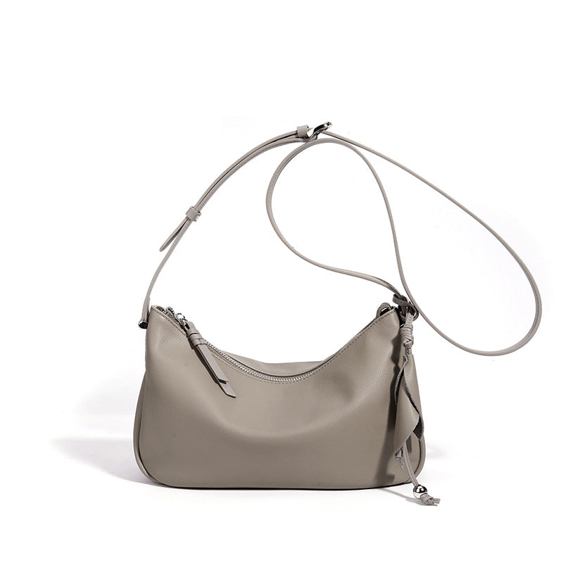 Soft Leather Light Luxury Slouchy Underarm Bag, Minimalist Commute Shoulder Crossbody Purse, Niche Design Versatile Handbag for Women