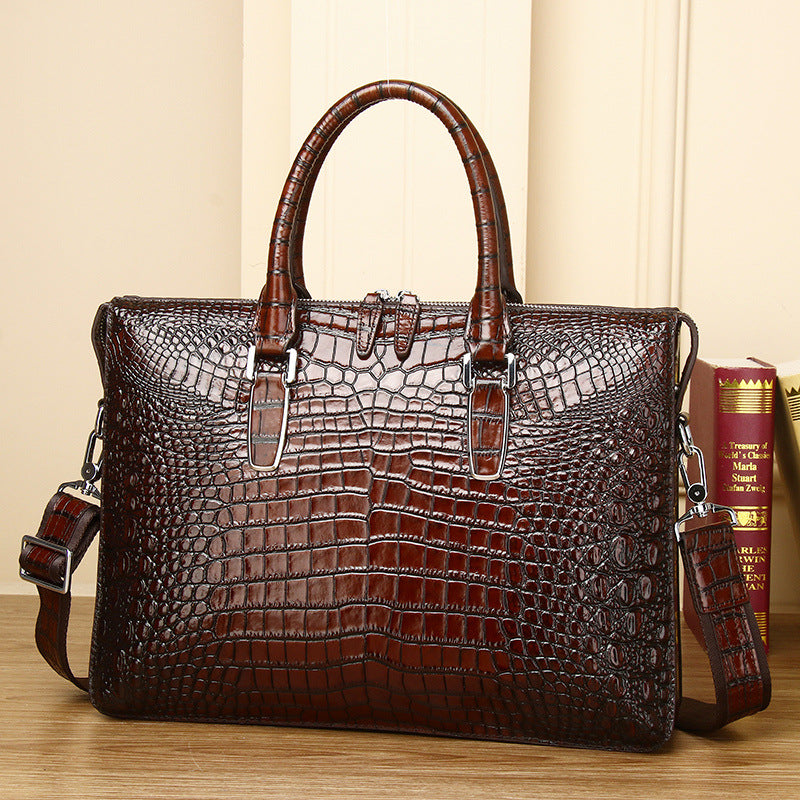 New Arrival Distressed Croc-Effect Briefcase for Men, A Large Capacity Business Laptop Bag with Multi-Compartment Design & Trendy Top-Handle Shoulder Style