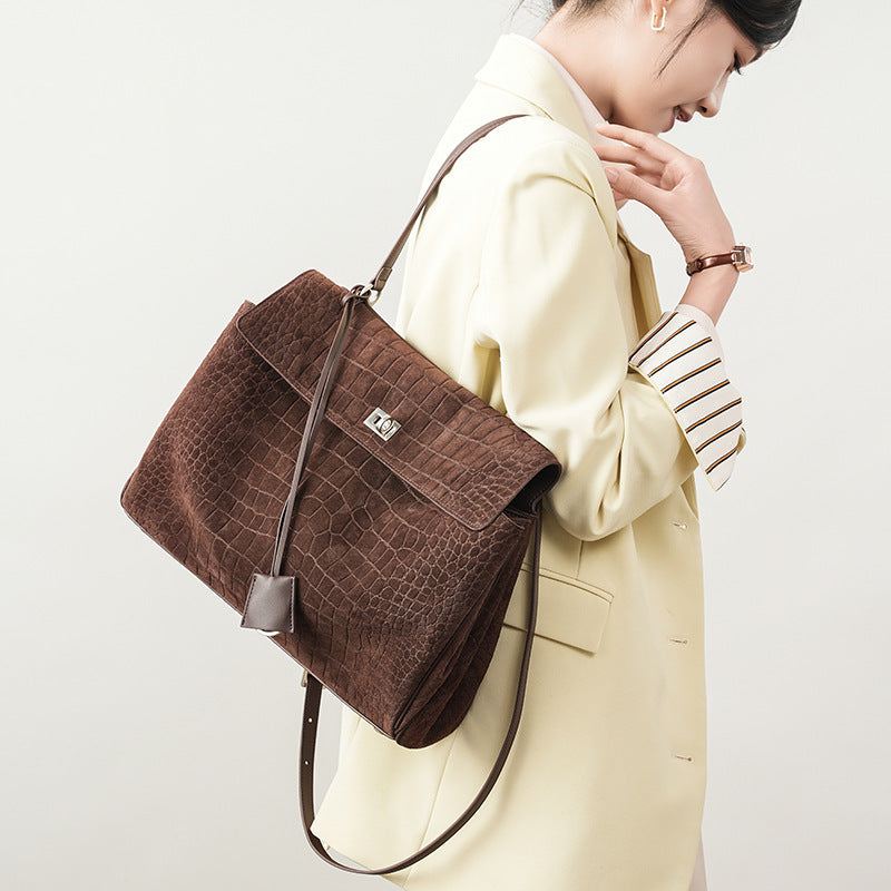 New Arrival Croc-Effect Suede Underarm Tote Bag for Women, A Large Capacity Shoulder Handbag with Casual Fashionable Design & Premium Feel
