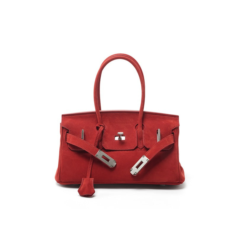 Chic Suede Horizontal Birkin-Inspired Tote Bag for Women, Large Capacity Genuine Leather Handbag with Unique Premium Design, Versatile Everyday Purse