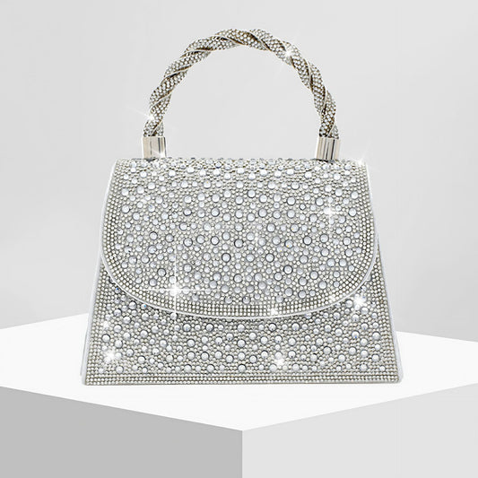 Rhinestone Embellished Evening Clutch for Women, New Sparkly Formal Banquet Top Handle Bag, Light Luxury Gown Purse for Ladies