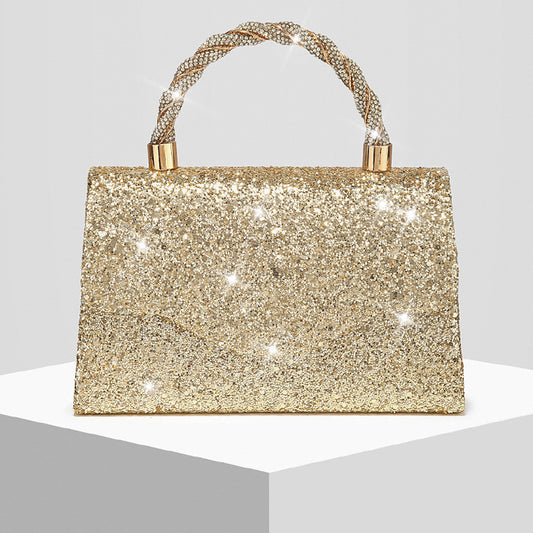 Sequin Embellished Evening Clutch for Women, New Sparkly Formal Gown Banquet Top Handle Purse, Elegant Wedding Party Handbag for Ladies