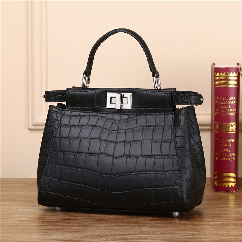 Genuine Leather Kitten Tote Bag for Women Large Capacity Shoulder Crossbody Handbag, Trendy Lock Buckle Purse with Versatile Style