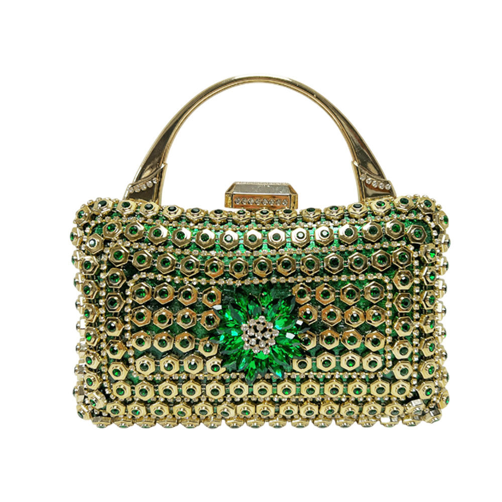 Women's Rhinestone-Embellished Evening Clutch, Premium Glamorous Top-Handle Handbag with Chain Strap, Perfect Banquet Purse