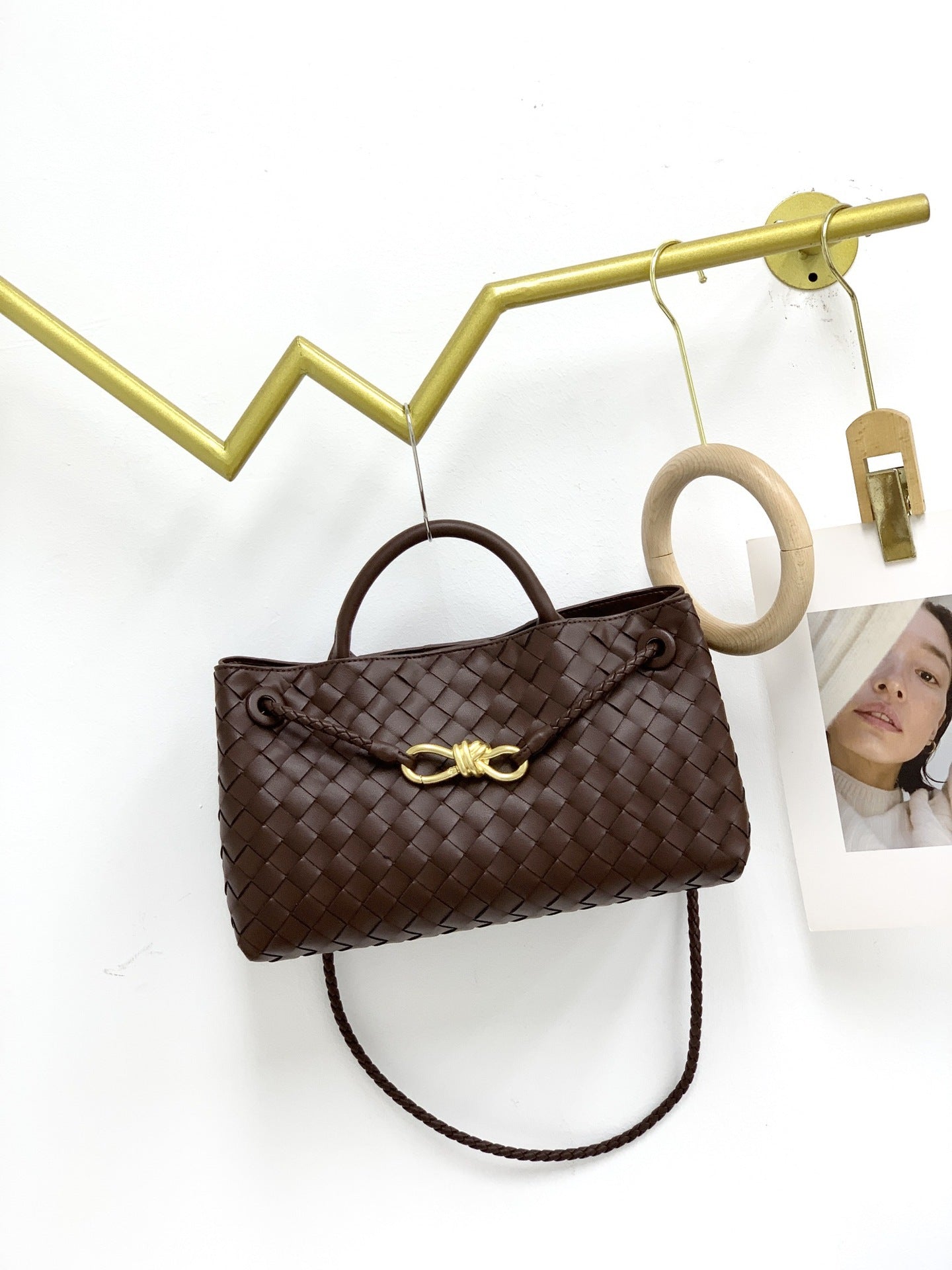 Genuine Leather Horizontal Woven Bag for Women, New Spring Summer Commute Shoulder Crossbody Top Handle Purse with Metal Rope Buckle, Trendy Handbag for Ladies