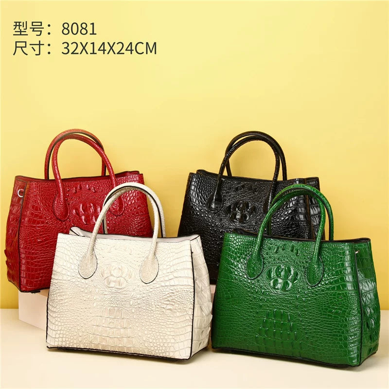 New Arrival Croc-Effect Genuine Leather Garden Tote Bag for Women, A Large Capacity Banquet Business Messenger Handbag with Fashionable Trendy Design