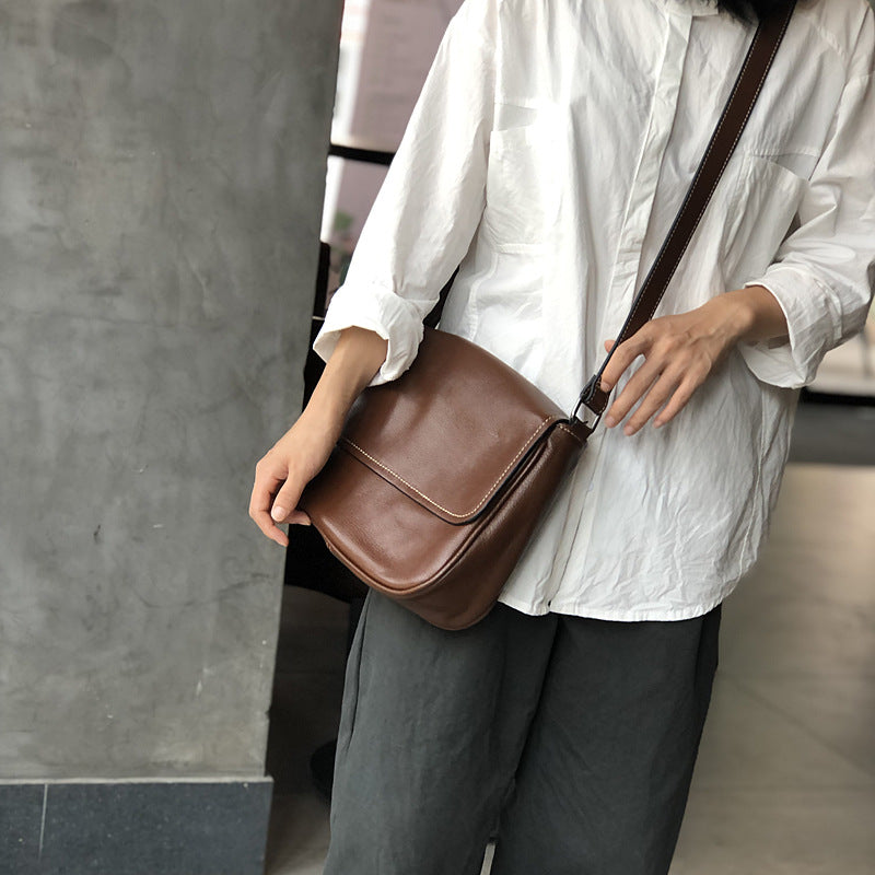New Flap Minimalist Leather Messenger Bag, Casual Shoulder Crossbody Purse, Premium Top Layer Cowhide Handbag for Women