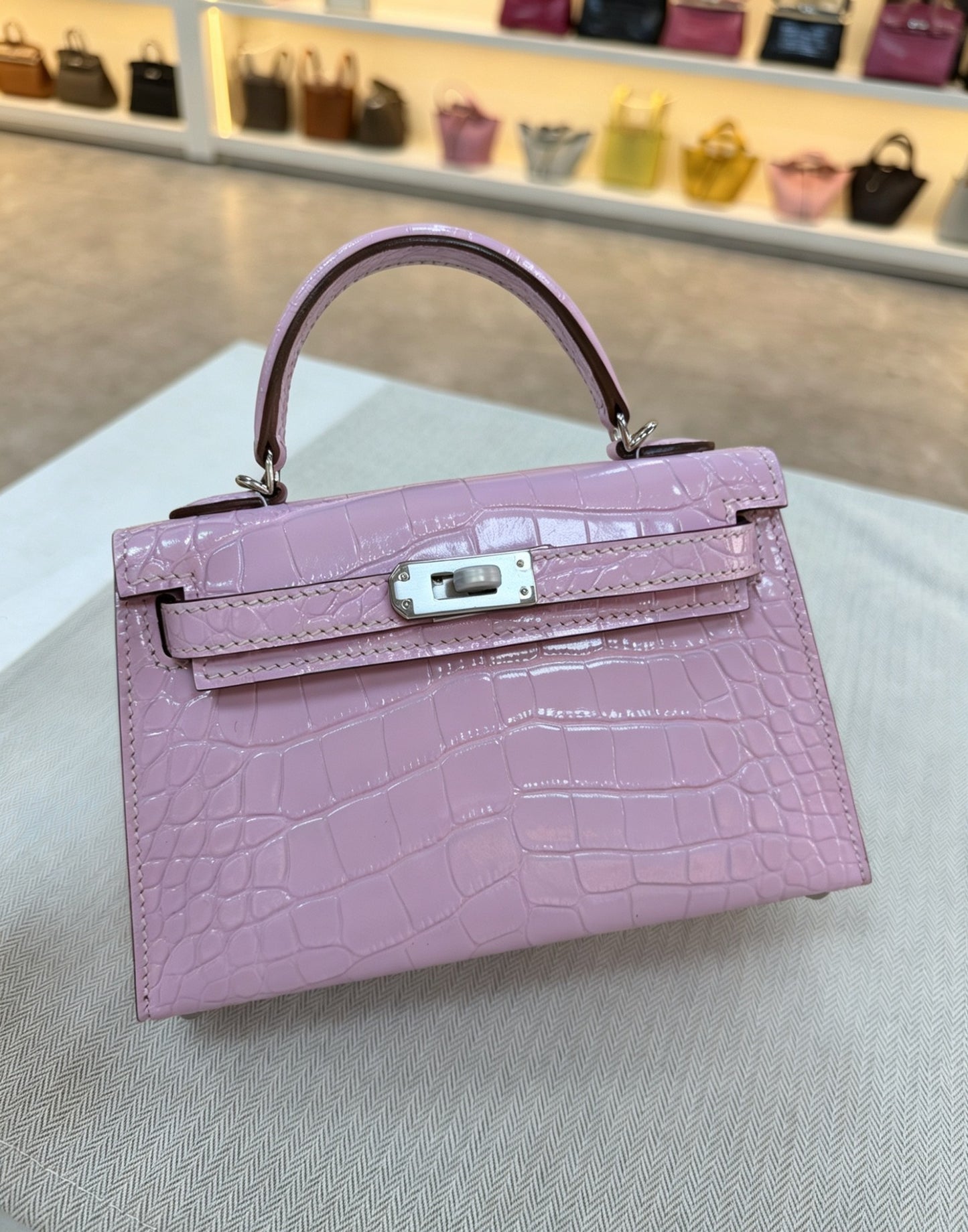 Premium Mini Kelly-Inspired Fully Hand-Stitched Croc-Effect Leather Bag for Women, Stainless Steel Hardware Top-Handle Crossbody Purse, A High-Quality Alternative to Designer Styles