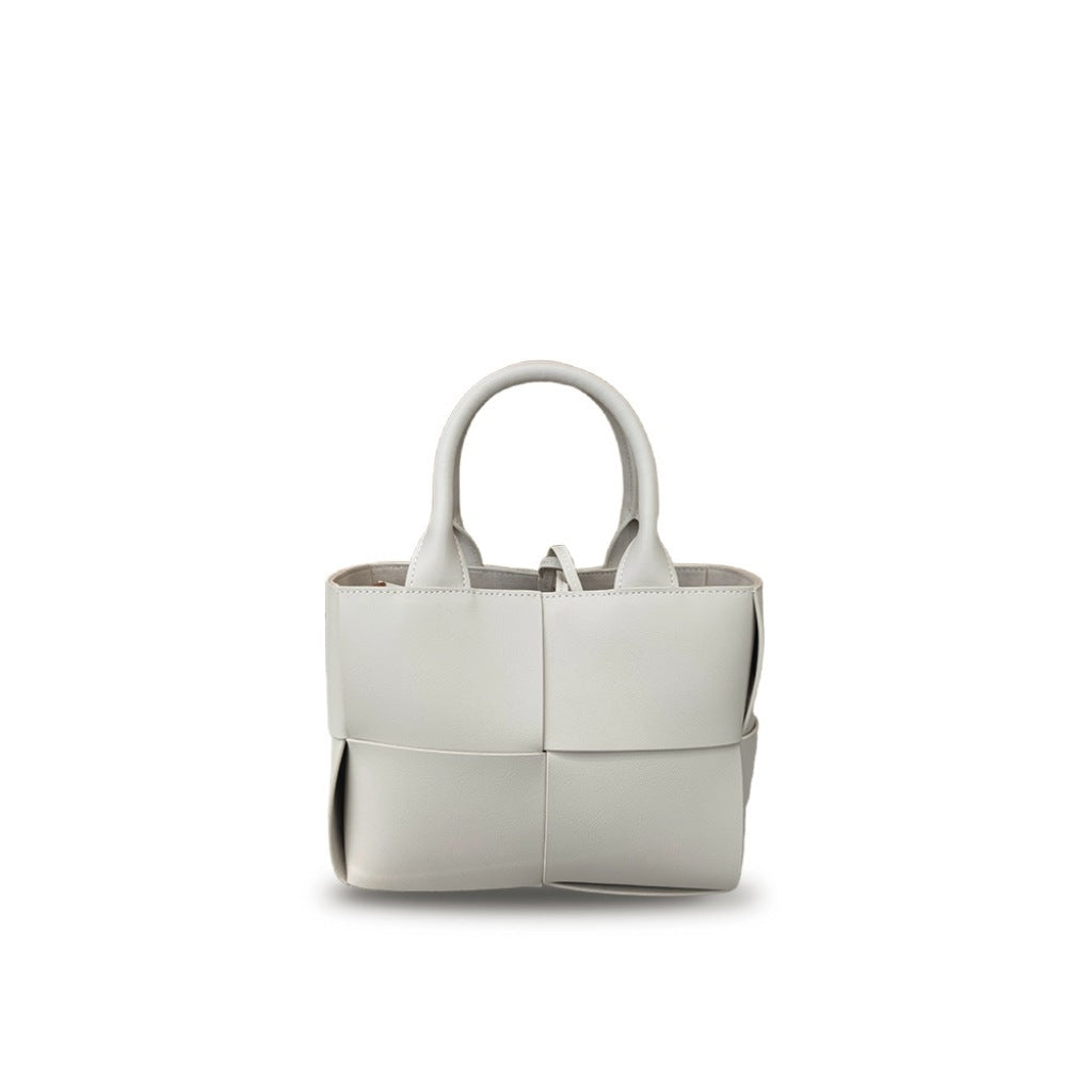 New Genuine Leather Woven Tote Bag for Women, Small Cowhide Shoulder Handbag, Fashion Crossbody Purse with 4-Compartment Design