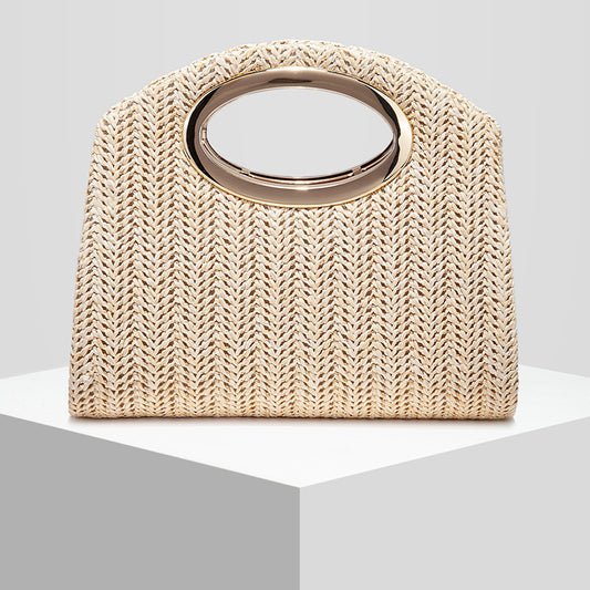 Stripe Woven Straw Evening Clutch for Women, New Formal Wedding Banquet Top Handle Crossbody Purse, Stylish Party Handbag for Ladies
