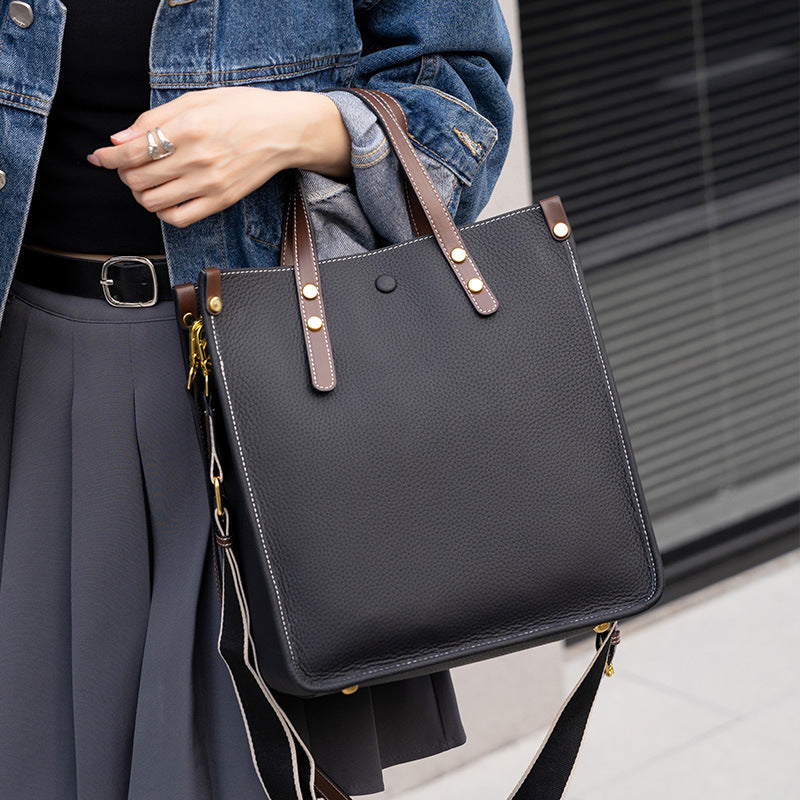 Genuine Leather Tote Bag for Women Large Capacity Commuter Shoulder Handbag, Premium Versatile Purse with Timeless Elegance