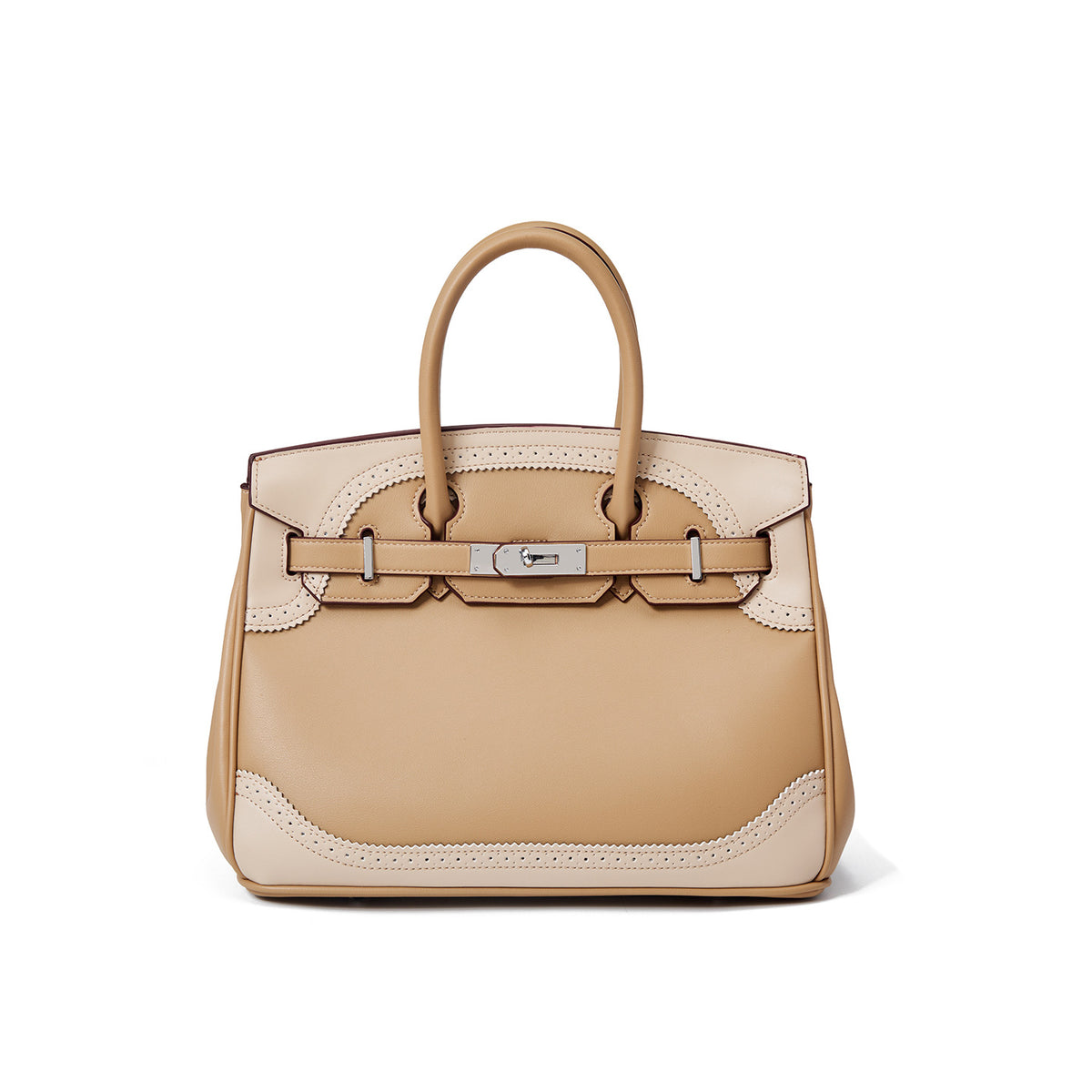 Large Capacity Genuine Leather Tote Bag for Women, Birkin-Inspired Top-Handle Handbag with Elegant Lace-Trimmed Design, Versatile Crossbody Purse for Everyday & Work