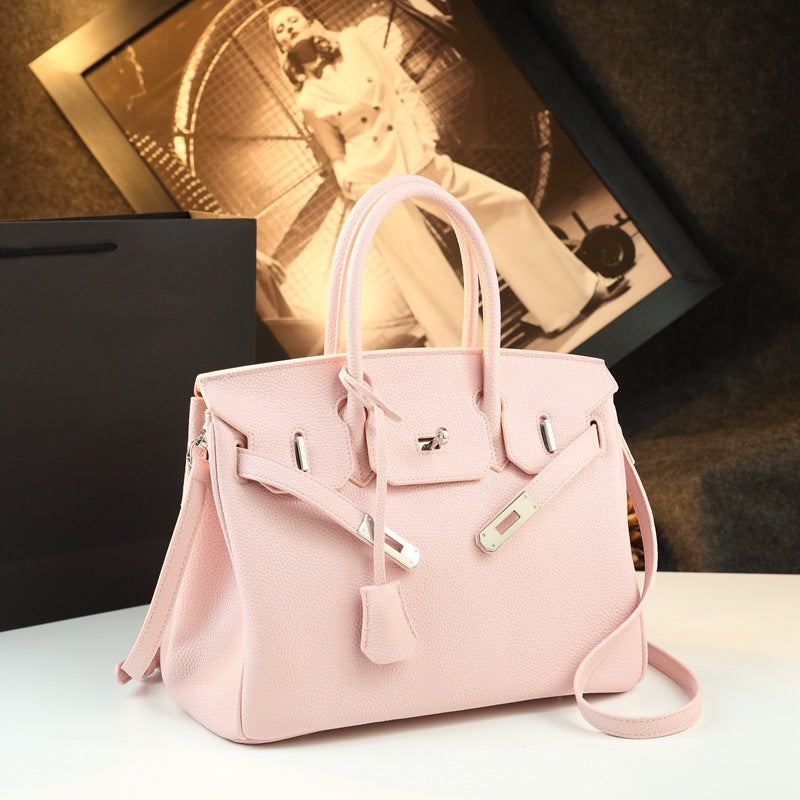 New Arrival Pebbled Leather Birkin-Inspired Tote Bag for Women, Large Capacity Turn-Lock Shoulder Crossbody Handbag with Light Luxury Style, Perfect Commuter Purse for Work & Everyday