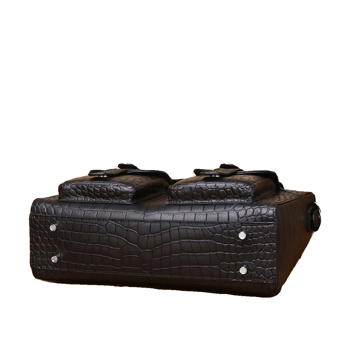 Genuine Leather Men's Laptop Crossbody Bag Large Capacity Multi-Compartment Business Handbag with Matte Crocodile Texture