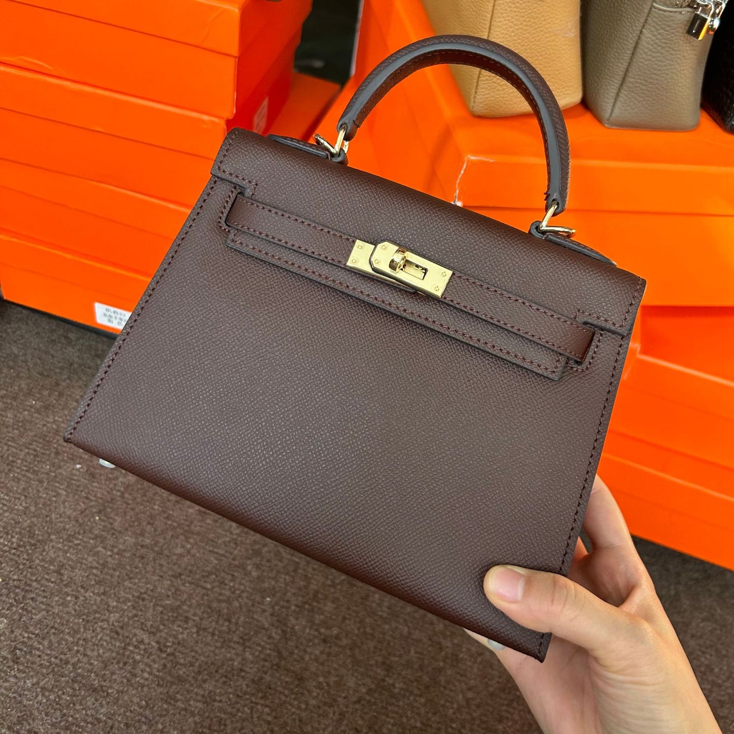 Genuine Leather Palm Texture 2nd Gen Kelly-Style Bag for Women, New Mini Birkin-Style Top Handle Crossbody Purse, Premium Trendy Handbag for Ladies