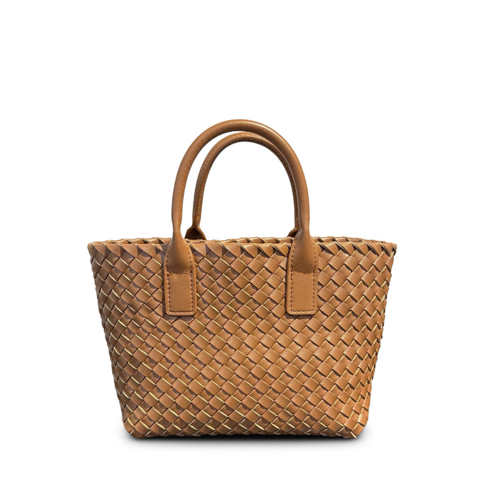 Woven Leather Basket Tote, Niche Best-Selling Handbag, Versatile Shoulder & Crossbody Bag for Women