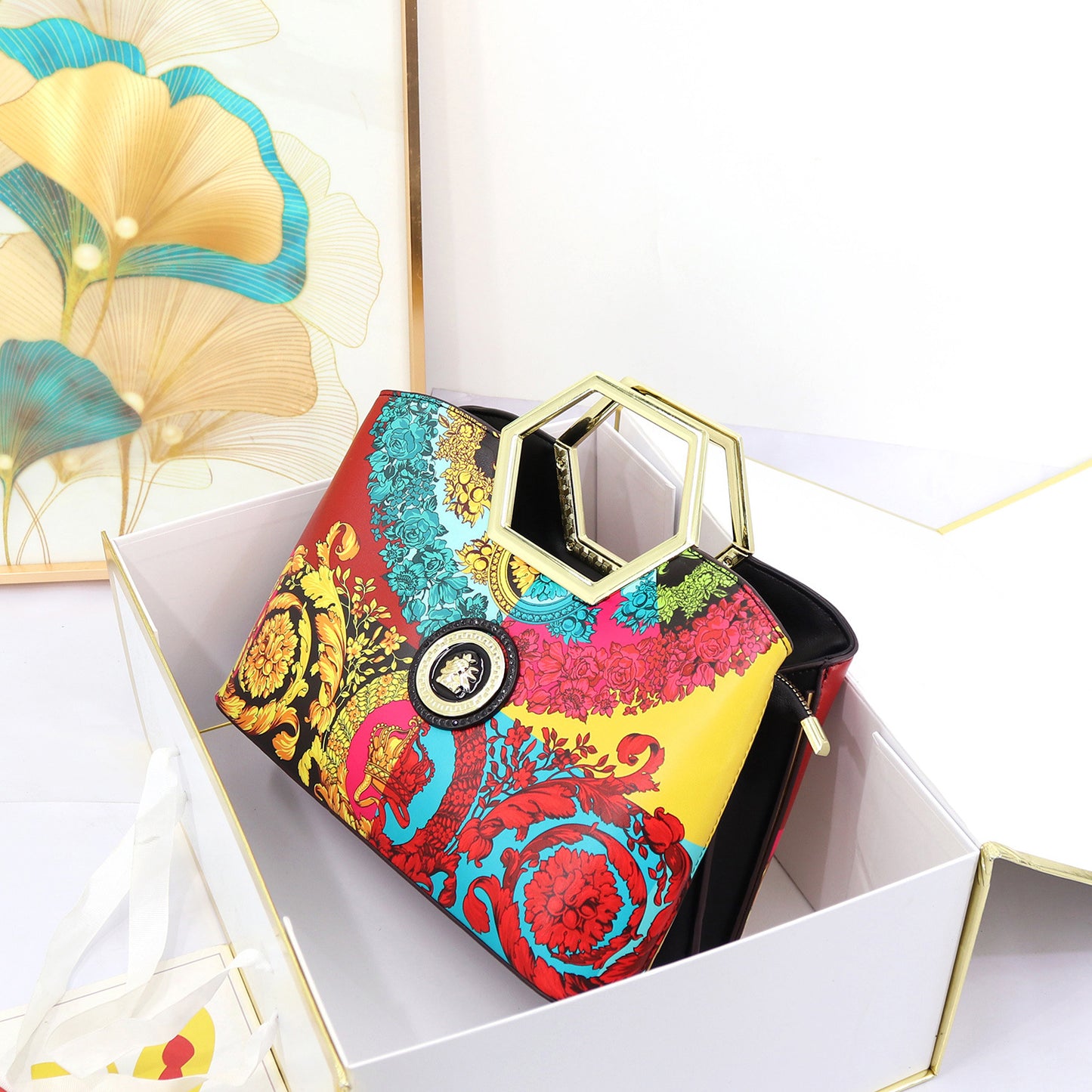 Genuine Leather Unique Metal Handle Handbag for Women, Premium Textured Top Handle Purse, Designer Style Ladies Bag