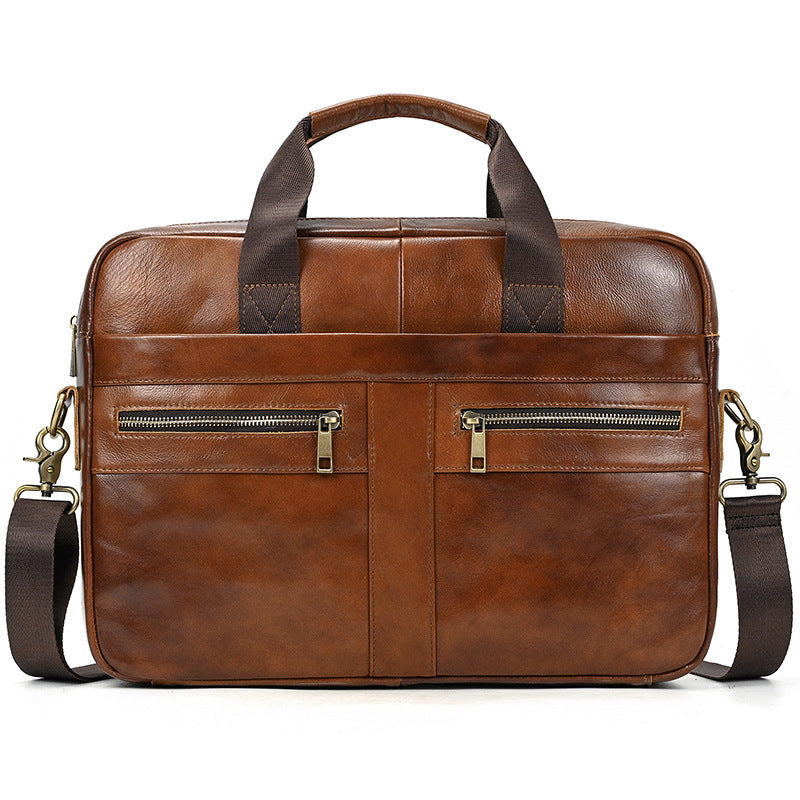 Genuine Cowhide Minimalist Business Briefcase for Men, Fashionable Laptop Top Handle Shoulder Bag, Bestseller Work Commute Bag for Gentlemen