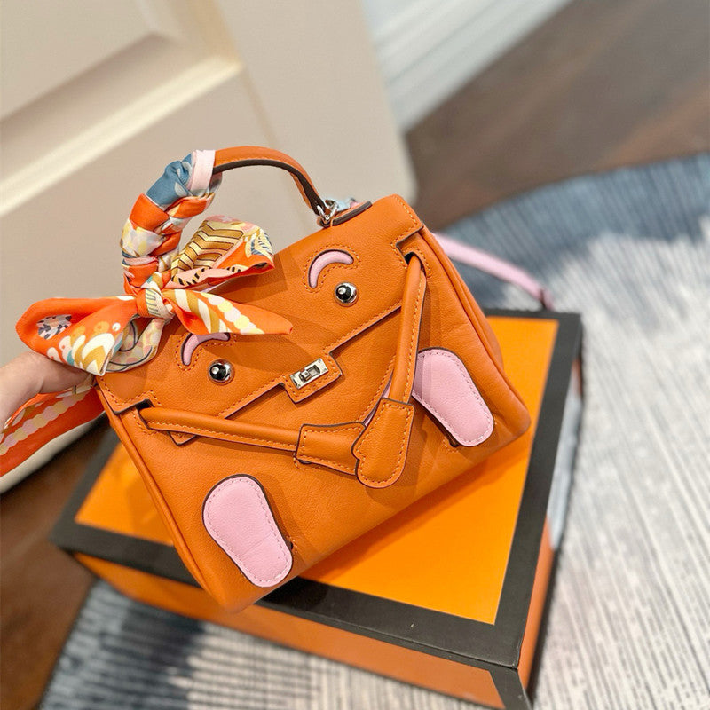 Genuine Leather Kelly Bag for Women Doll Calfskin Cute Top Handle Shoulder Crossbody Purse, Large Capacity Stylish Handbag with Adorable Design