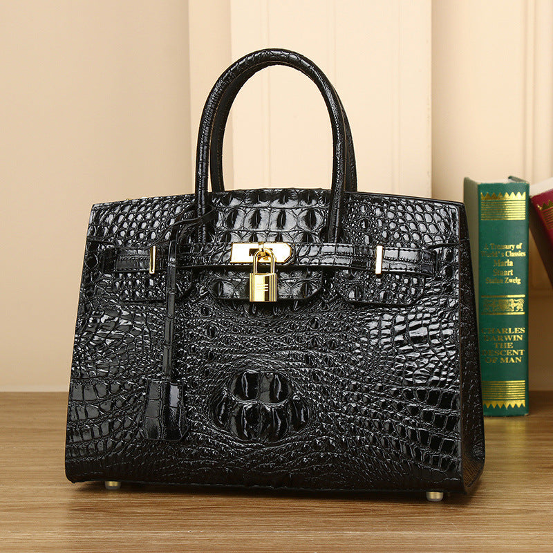 New Arrival Rhinestone-Embellished Croc-Effect Birkin-Inspired Tote Bag for Women, Genuine Leather Large Capacity Business Handbag with Versatile Shoulder Crossbody Carry