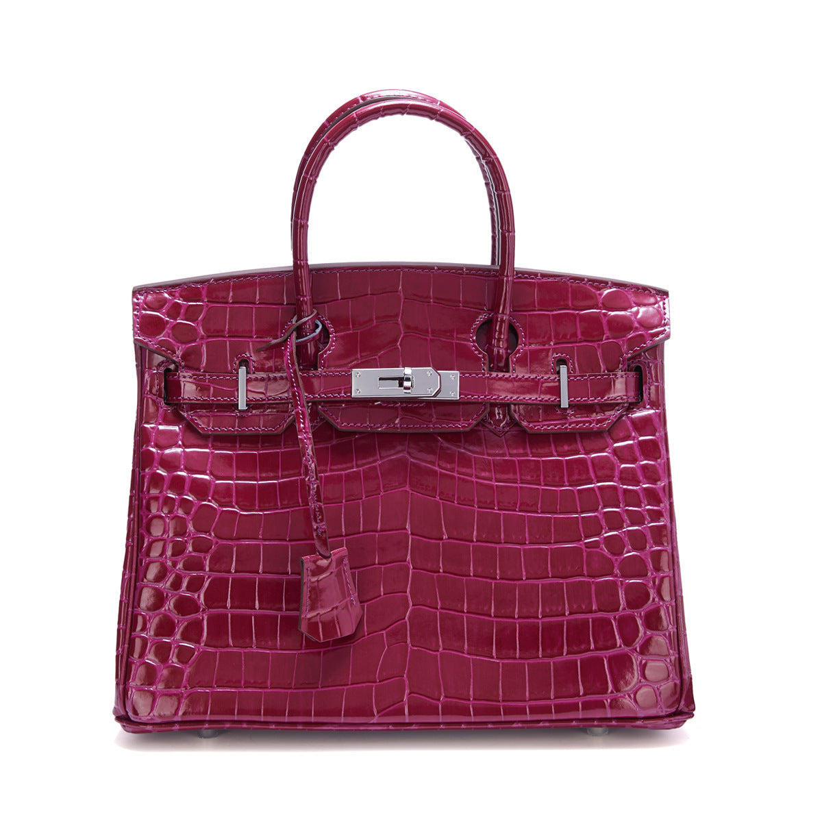 Genuine Leather Patent Crocodile-Embossed Birkin-Style Bag for Women, New Fashionable Top Handle Shoulder Crossbody Purse with Silver-Tone Hardware, Trendy Handbag for Ladies