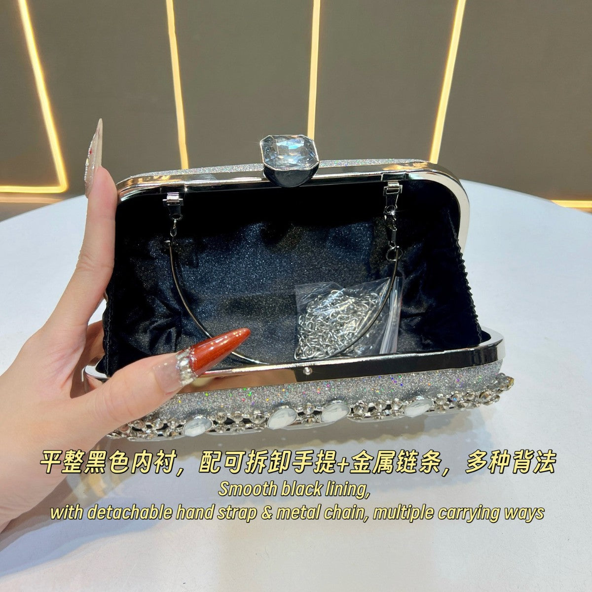 Dazzling Rhinestone-Embellished Evening Clutch for Women, A Light Luxury Crystal-Studded Top-Handle Handbag with Versatile Chic Design, Perfect for Parties Banquets & Formal Events