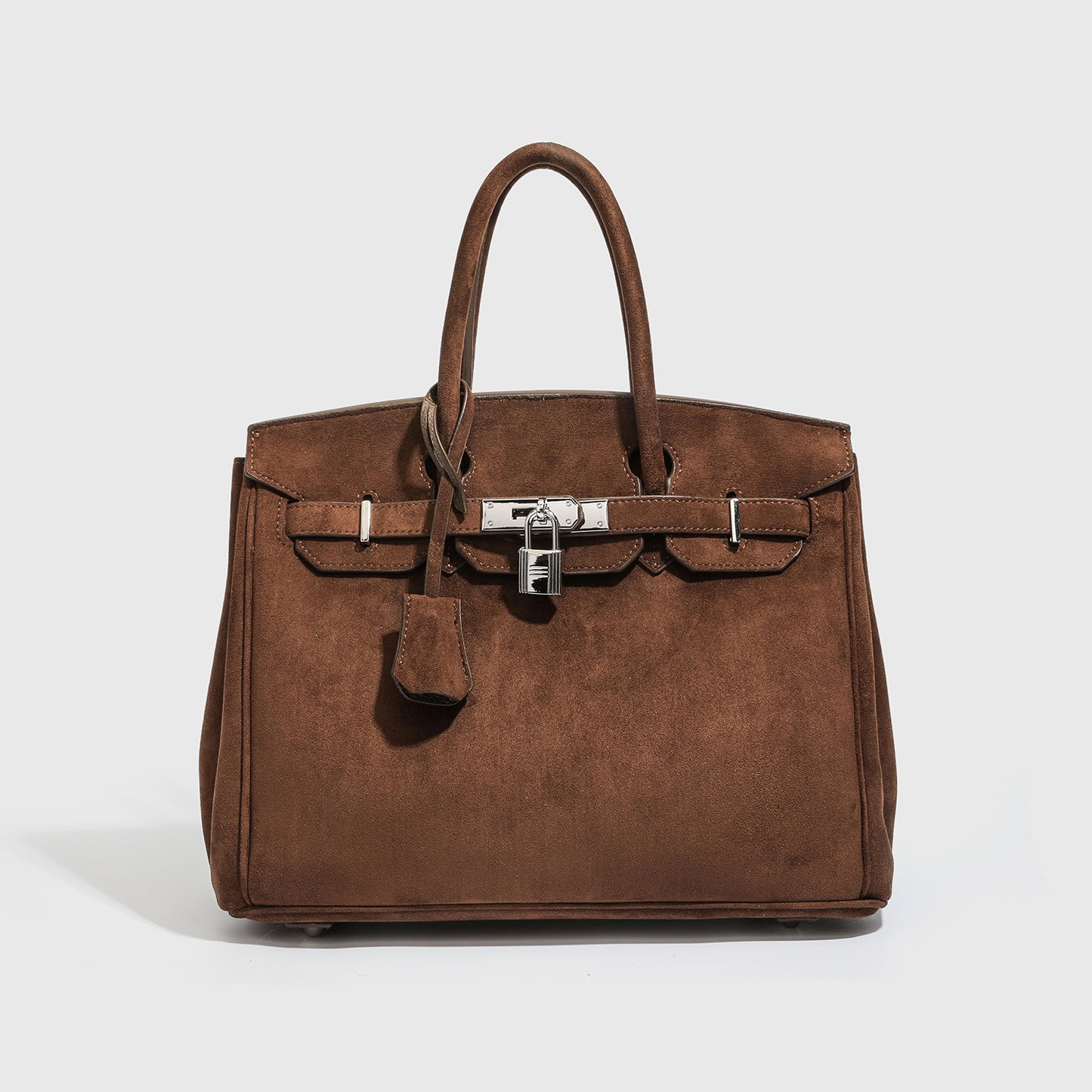 Premium Genuine Leather Birkin-Inspired Tote Bag for Women, Soft Suede-Textured Handbag with Silver-Tone Hardware, Versatile Top-Handle Wristlet Purse for Everyday Elegance