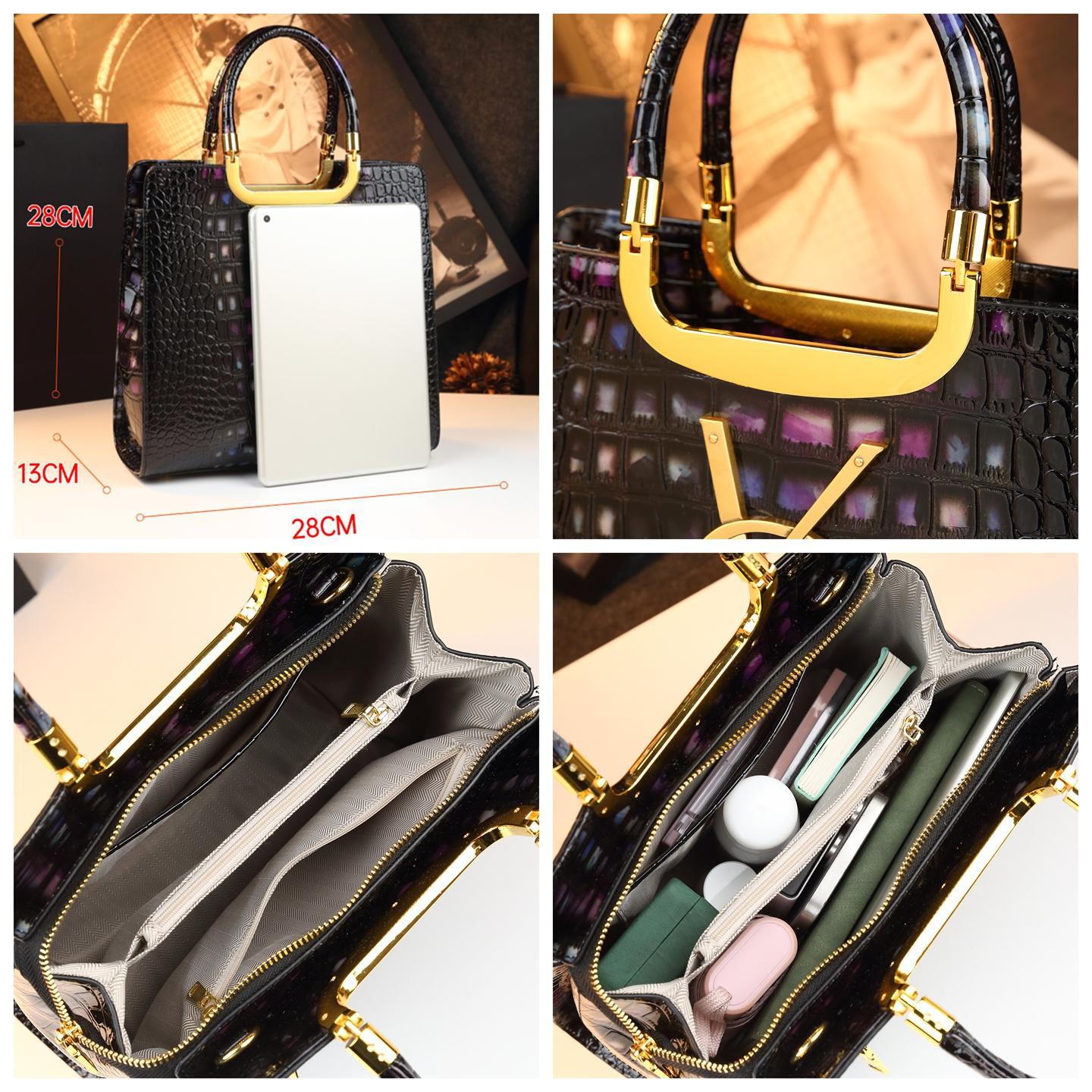 New Arrival French Style Croc-Effect Light Luxury Bag for Women, An Elegant Large Capacity Commuter Crossbody Top-Handle Handbag Perfect for Moms
