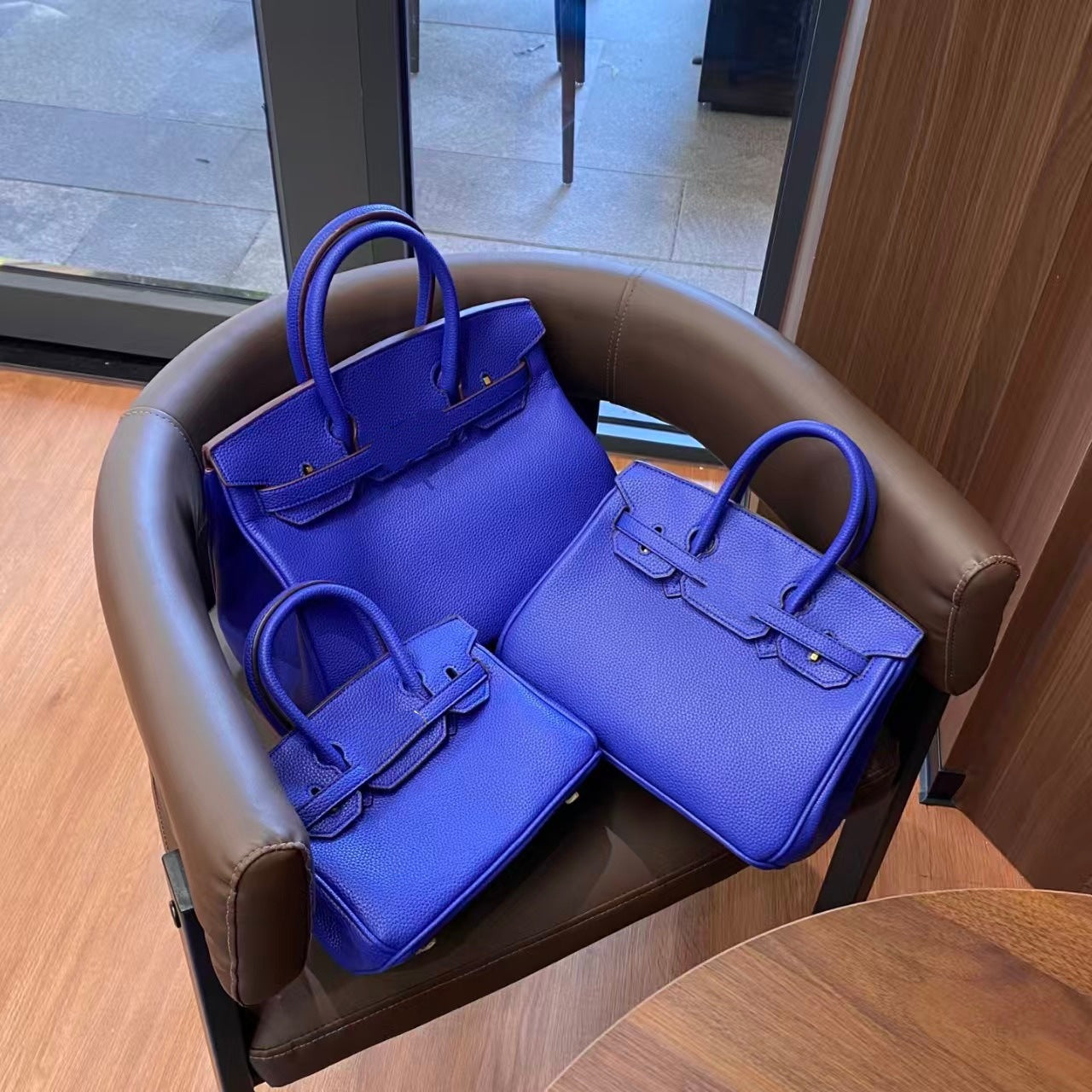 Genuine Togo Top Layer Cowhide Birkin-Style Bag with Waxed Thread Stitching, Full Steel Hardware Lock Top Handle Handmade Purse, Premium Leather Bag for Ladies